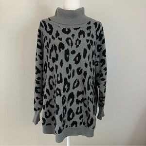 Liz Claiborne XL Cowl Neck Sweater - Leopard Animal Print Black and Grey